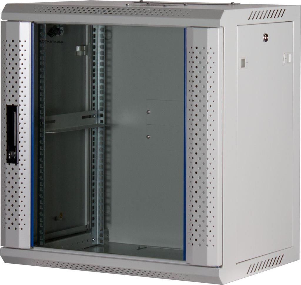 Rockstable 12HE Netzwerkschrank, Serverschrank - 19 Zoll Wandmontage - (BxTxH) 600x440x637mm mit Glastür - Weiß - Abschließbar - Vormontiert - T...