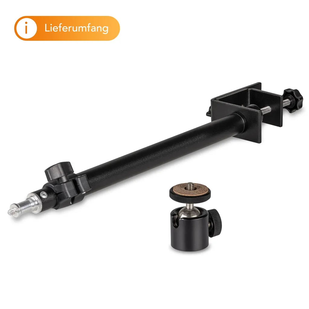 Walimex pro Treppiede per lampada da tavolo regolabile in altezza da 35 a 65 cm, treppiede da tavolo con testa a sfera per rotazione di 360° e inclinazione di 90°, treppiede con attacco a morsetto per illuminazione da studio e telecamera - 13
