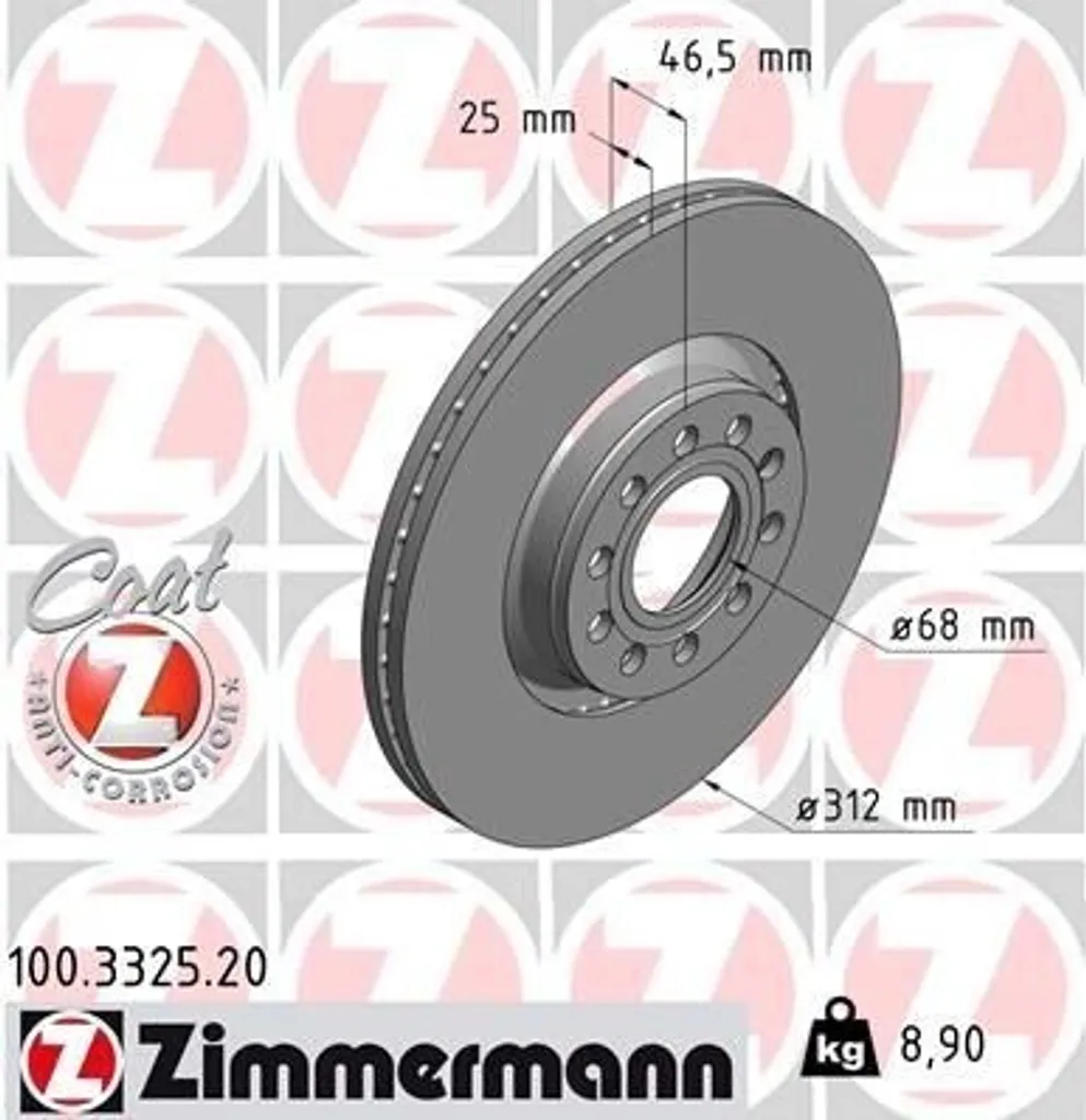 Disque de frein ventilé Zimmermann 100.3325.20 pour Passat 3B 282mm