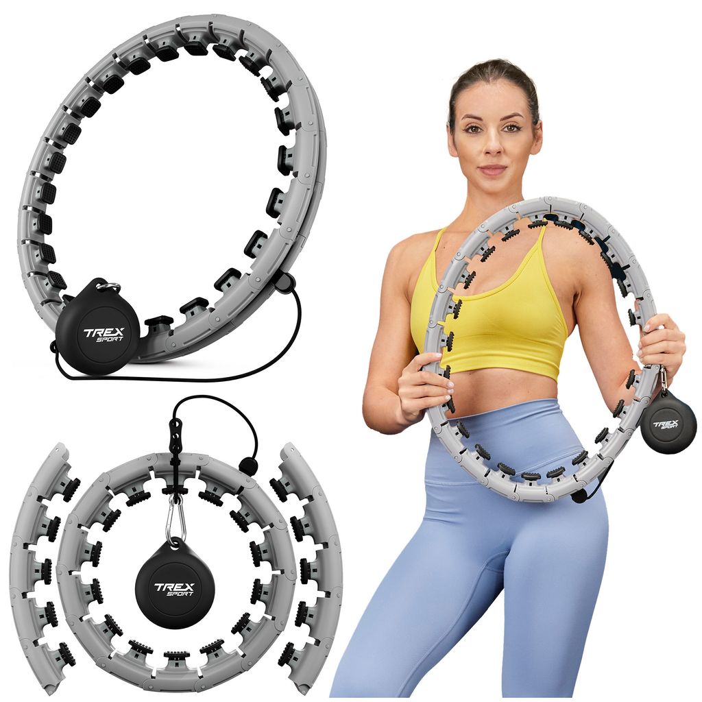 TREX SPORT Hula Hoop Reifen TX-010CHH mit Gewicht 400g | Smart Fitnessreifen für Abnehmen verstellbar, 360° Massage mit Noppen, 24 Segmente | Grau