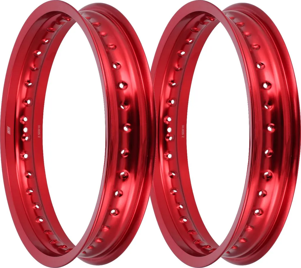 Jeu de 2 jantes en aluminium 2,5 x 16 pouces anodisé rouge pour moto