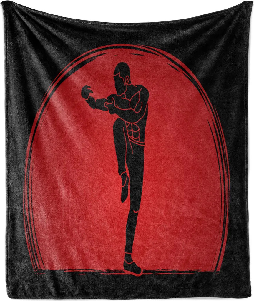Coperta Pile Kung Fu ABAKUHAUS 175x230 cm Rosso e Grigio
