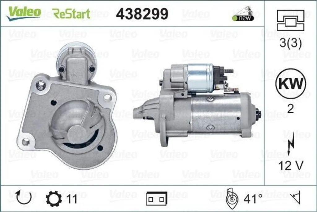 Démarreur Haute Fiabilité Valeo 438299 - 12V pour Ford Focus II et III