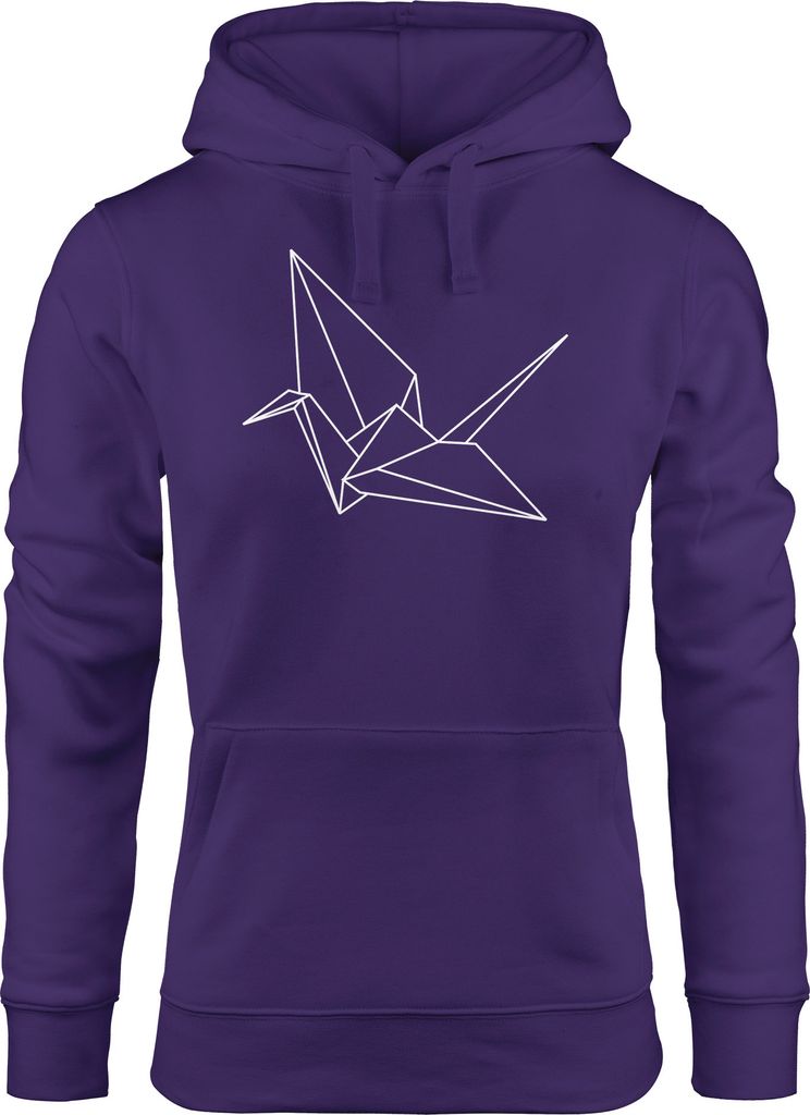 Kapuzenpullover Damen Origami Kranich Crane Vogel Bird Hoodie Moonworks lila XL