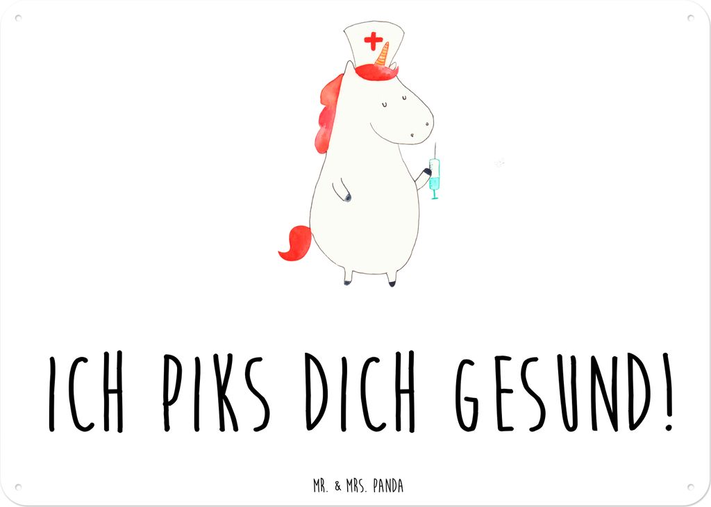 Mr. & Mrs. Panda Magnetschild Einhorn Krankenschwester DIN A6 - Weiß - Geschenk, Krankenhaus, Türschild, tafel, Krankenpfleger, Wandbild, wandtaf...