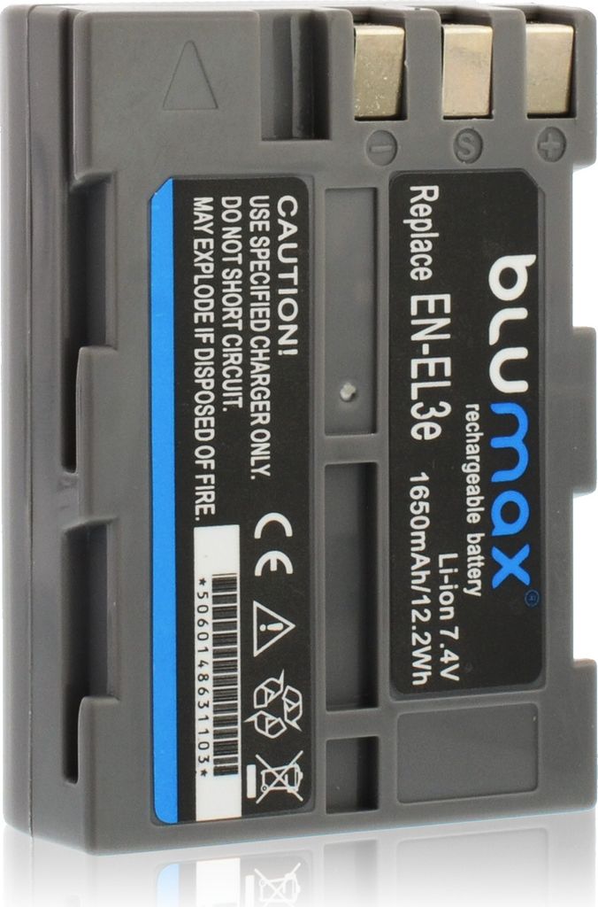 Blumax Akku | für Nikon "EN-EL3e" Digitalkamera | Kapazität 1650mAh |Spannung 7,4Volt | Video- und Kamerazubehör