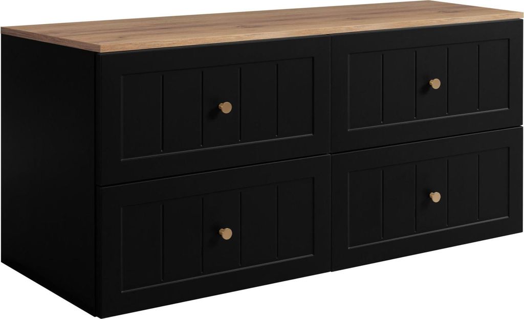Rodan | Waschbeckenunterschrank - Schwarz und Braun - 160 cm - 4 Soft-Close Schubladen - Badezimmerschränk