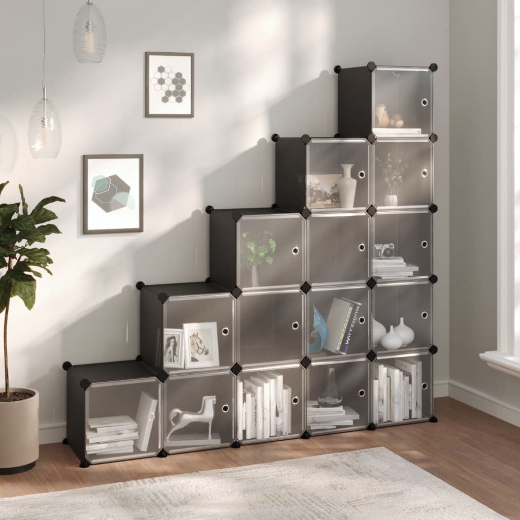 The Living Store Regalsystem mit 15 Würfeln und Türen Schwarz PP