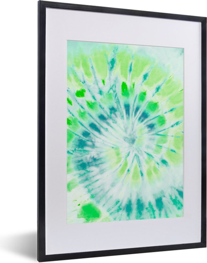 MuchoWow Gerahmtes Poster Krawattenfärbung - Grün - Blau 30x40 cm - Poster mit Schwarzem Bilderrahmen Wandposter Rahmen Foto Bilder - Wandposte...