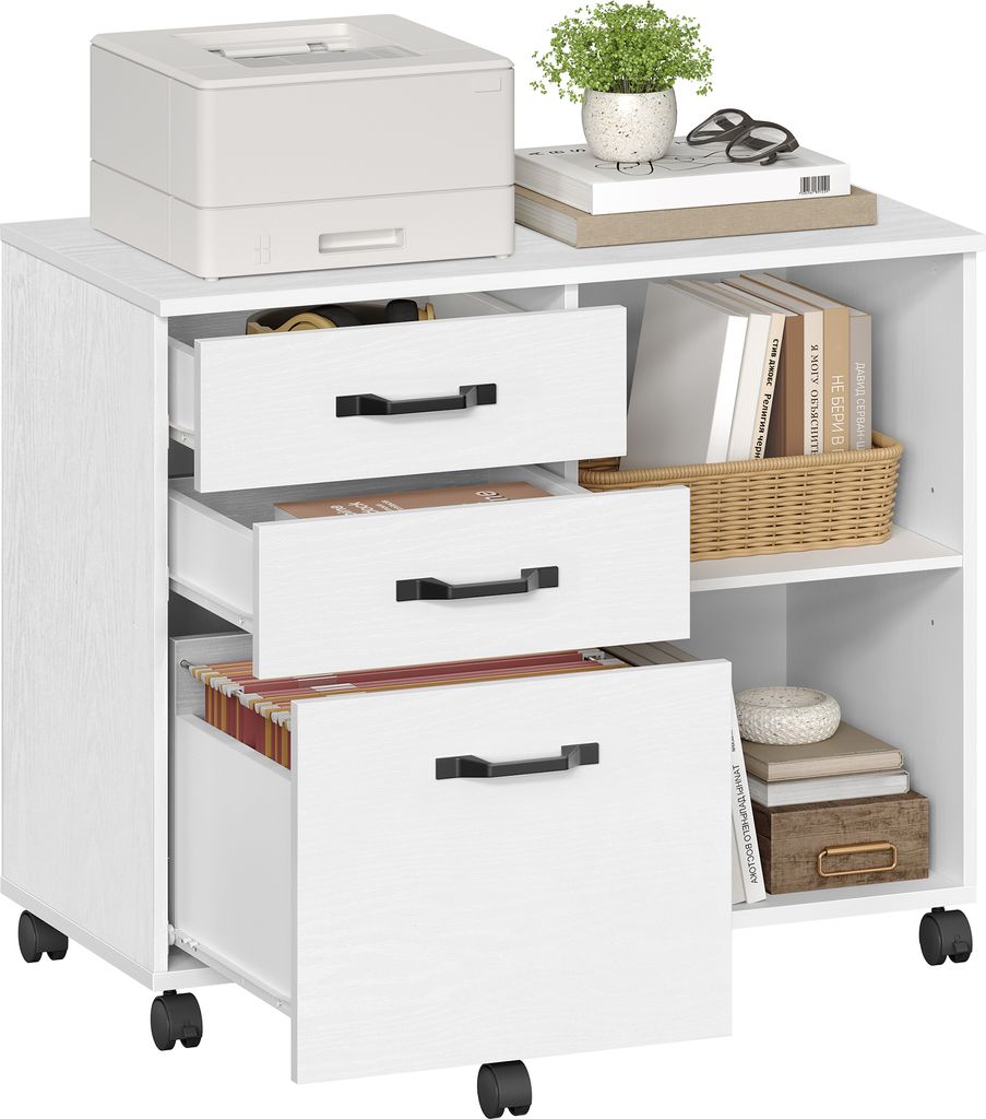VASAGLE Aktenschrank Rollcontainer, mit Rollen nd 3 Schubladen