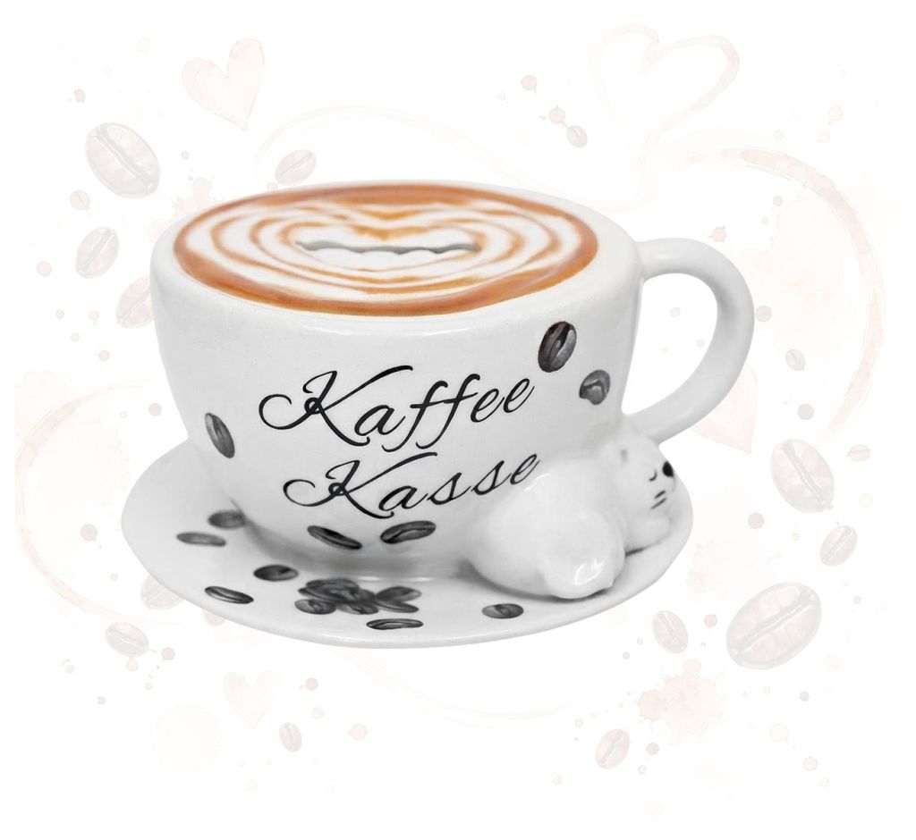 Keramik Spardose Kaffee Kasse in Tassenform, weiss, 14 cm Produktbild 