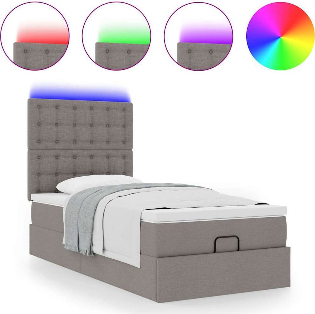 Ottoman-Bett mit Matratze & LEDs Taupe 80x200 cm Stoff