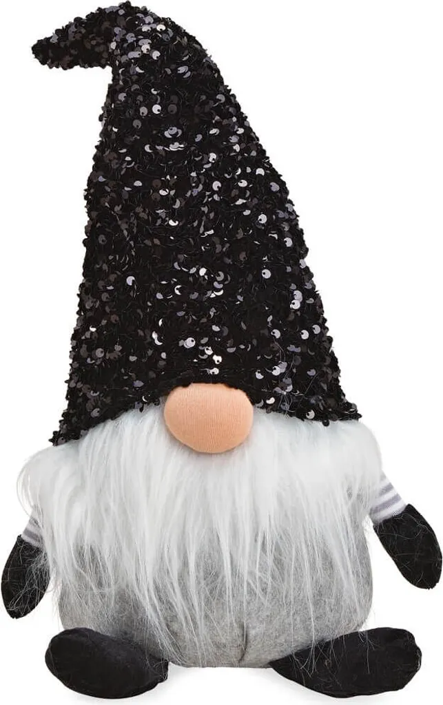 Figurine lutin gris et noir en textile 48 cm pour décoration d'hiver