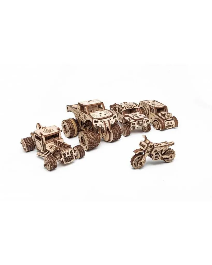 Cadeau Idéal Modélisme : Puzzle 3D Bois 5 Véhicules Mécaniques EWA Kit