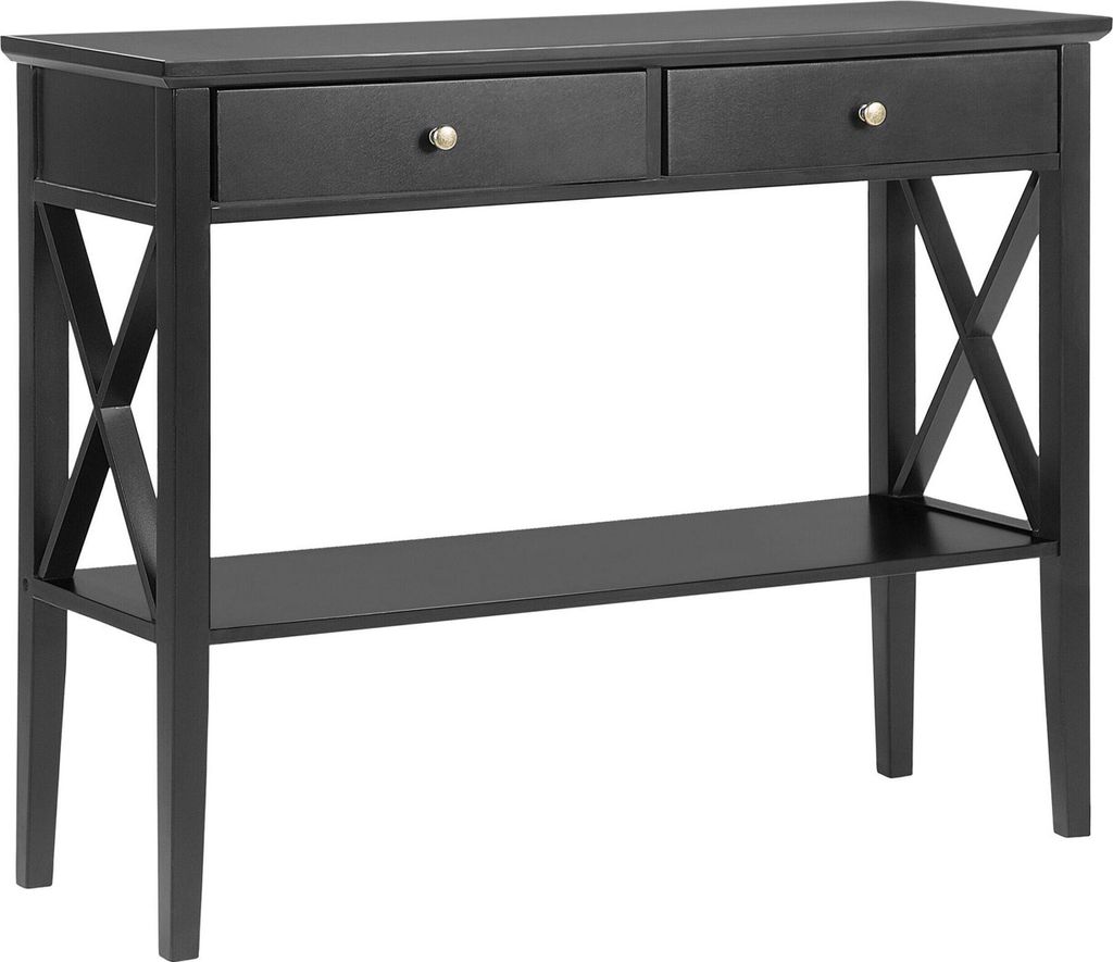 BELIANI Konsolentisch Schwarz 35 x 100 cm 2 Schubladen MDF Tischplatte Kleine Kommode Rechteckig Landhausstil