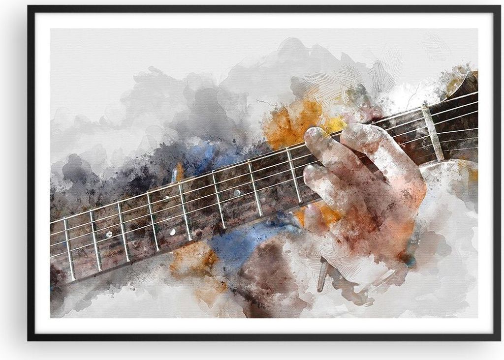 Gerahmtes Poster - Schwarzer Rahmen - Gitarre Musik - 100x70 cm - Wand Bild - Wanddeko - Wandbilder - Kunstposter - Wandposter - Bilderrahmen - Bil...