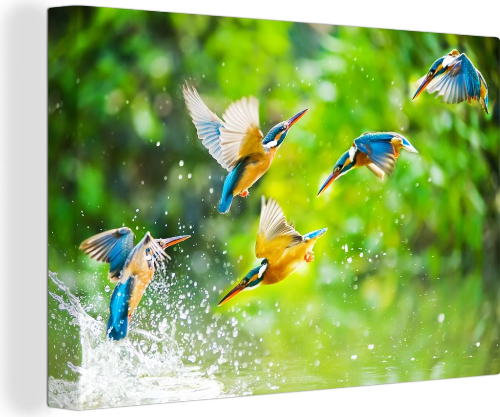 OneMillionCanvasses - Leinwandbilder - 150x100 cm, Eisvögel fliegen im Wasser, Wandbilder Kunstdruck Wanddekoration