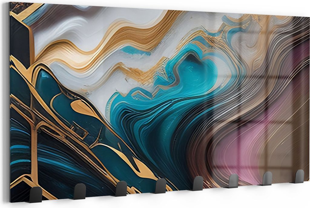 DEQORI Kleiderhaken Glas 60x30 cm 'Goldene Wogen' Wand Garderobe beschreibbar Paneel