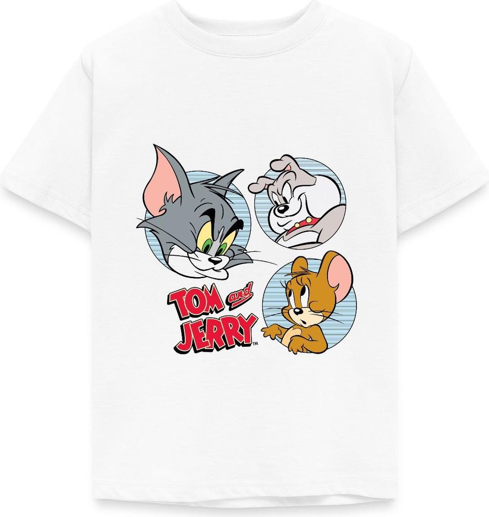 Spreadshirt Tom Und Jerry Spike, Tom und Jerry Kacheln Kinder T-Shirt, 122/128 (7-8 Jahre), Weiß