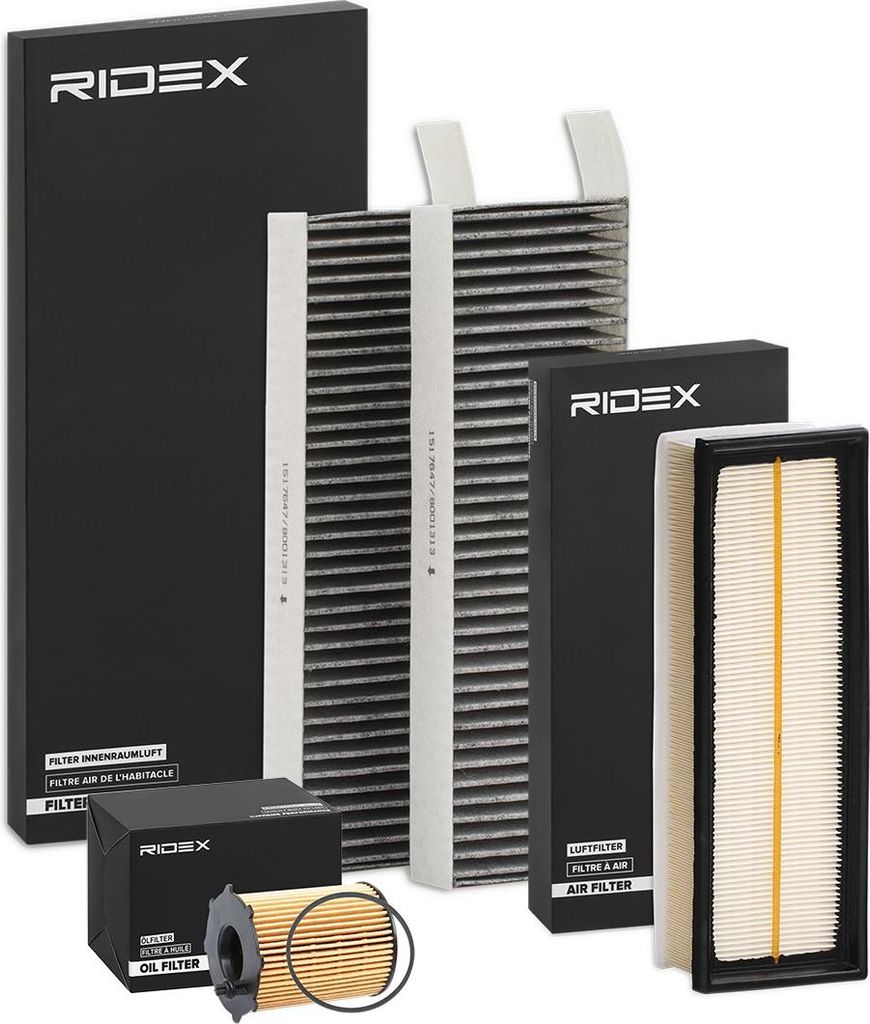 RIDEX Filterset Inspektionspaket Filtersatz für VW POLO (9N) für AUDI A4 Limousine (8E2, B6) für RENAULT MEGANE I (BA0/1) für FIAT GRANDE PUNTO...