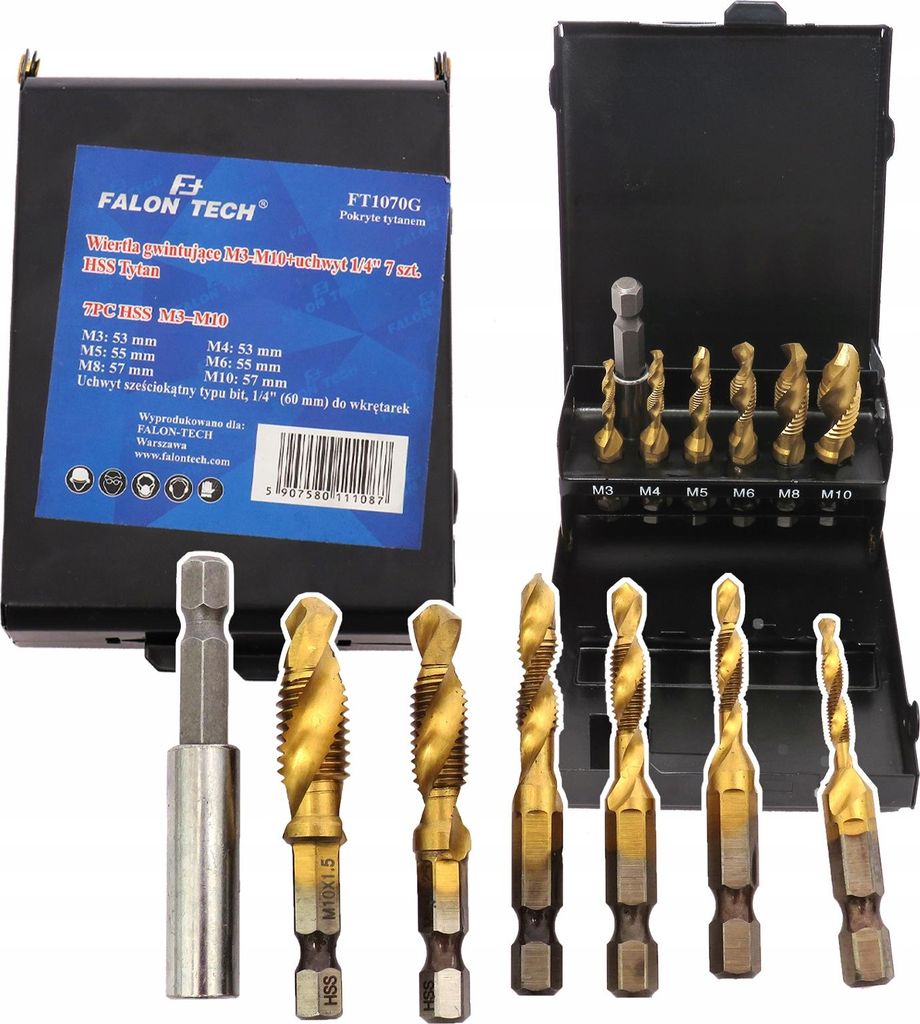 HSS M3-M10 Gewindebohrer mit 1/4" Spannfutter, 7-tlg.