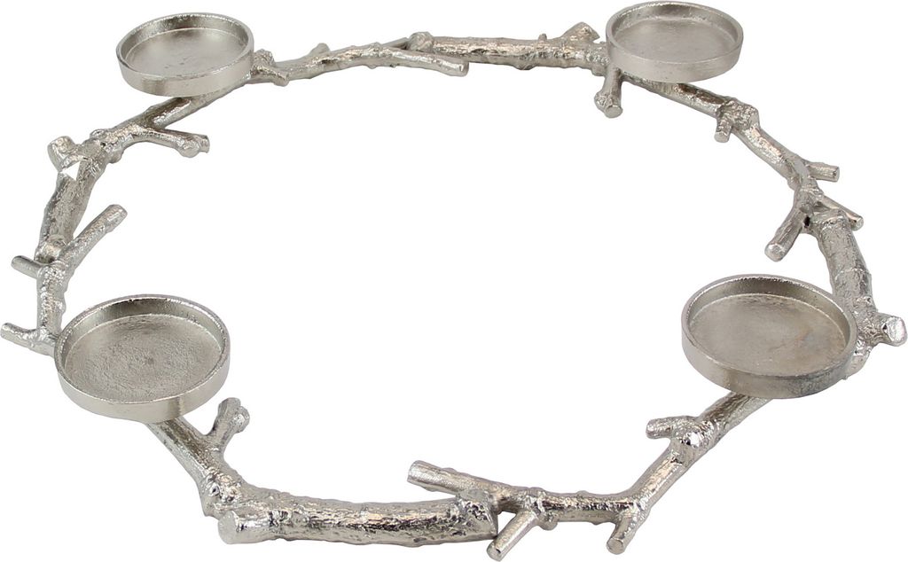 Kaheku Kranz Isla Zweig Aluminium vernickelt, Ø 50 cm 4x Halter, Ø 7,5 cm 1204002793