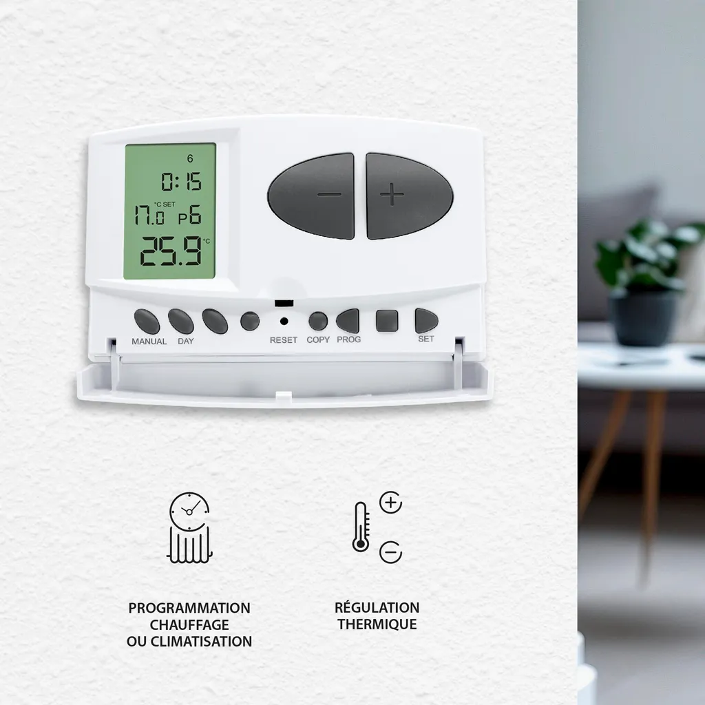 Thermostat d'ambiance filaire programmable pour régulation thermique - 4