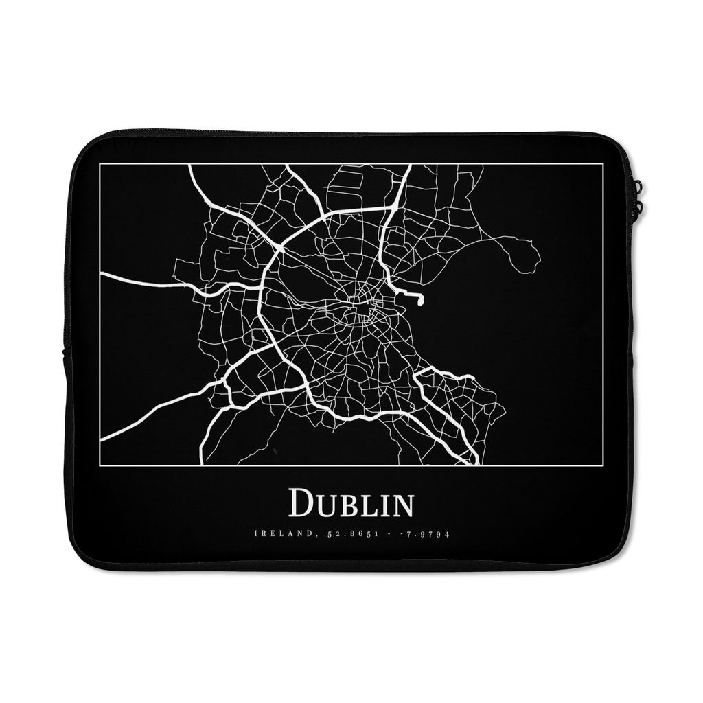 MuchoWow Laptop Hülle 17 Zoll Laptoptasche Stadtplan - Dublin - Karte - Zipper - Schutzabdeckung