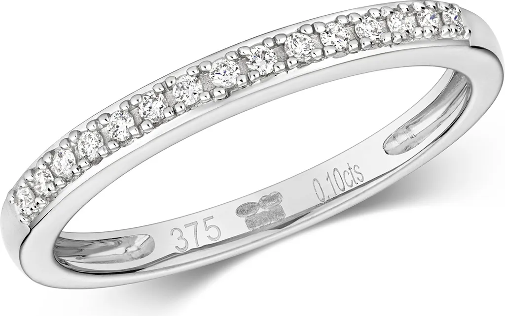 Bague Diamant Durable en Or Blanc 9 carats Ne Ternit Pas Femme Taille 58