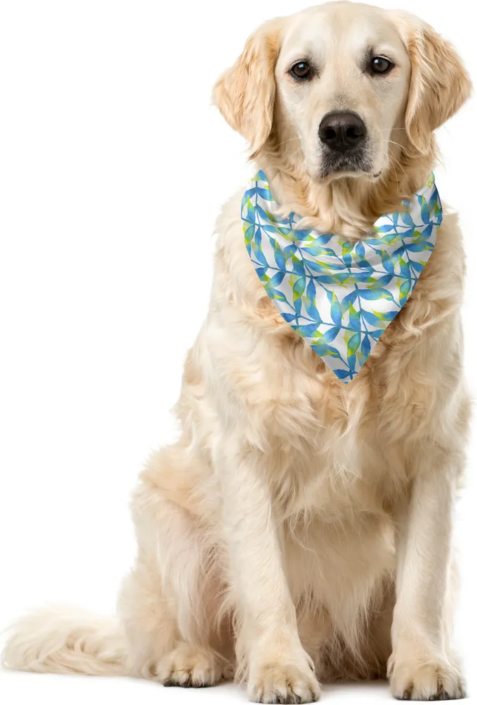ABAKUHAUS Bandana per animali domestici con foglie, Tropical Summer Branches, 40x40 cm, blu cielo, verde e bianco