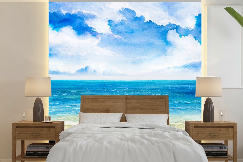 MuchoWow Fototapete für Wohnzimmer oder Schlafzimmer Wandtapete Vinyl Motivtapete Strand - Meer - Himmel - 220x220 cm - Tapeten
