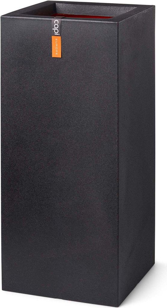A tall, rectangular black planter.