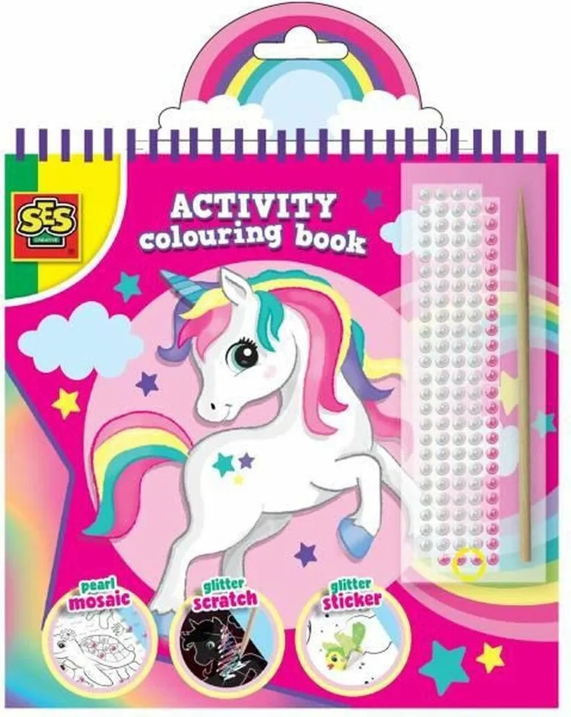 SES Creative Libro Attività 3-in-1: Colorare, Adesivi e Mosaico per Bambini