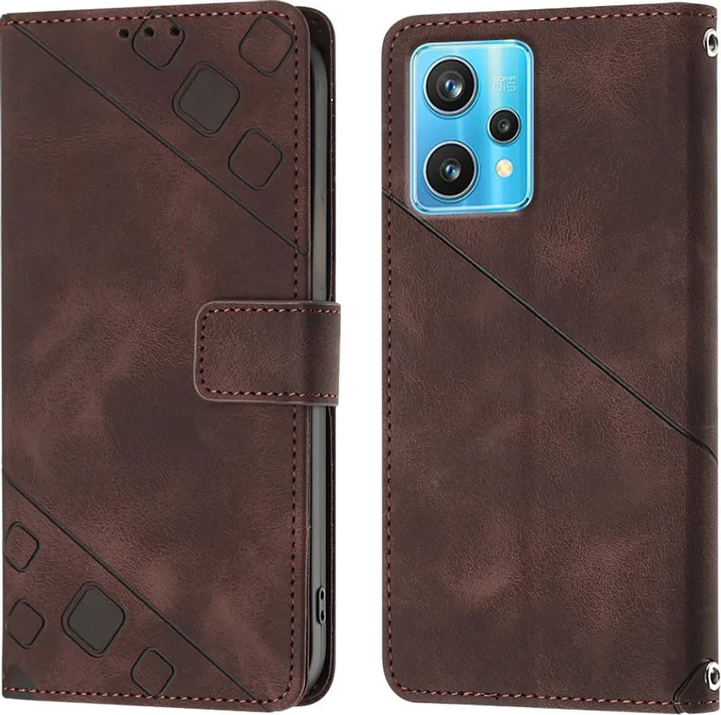 Custodia Realme 9 Pro+ 5G in Pelle Marrone con Rilievo e Stand