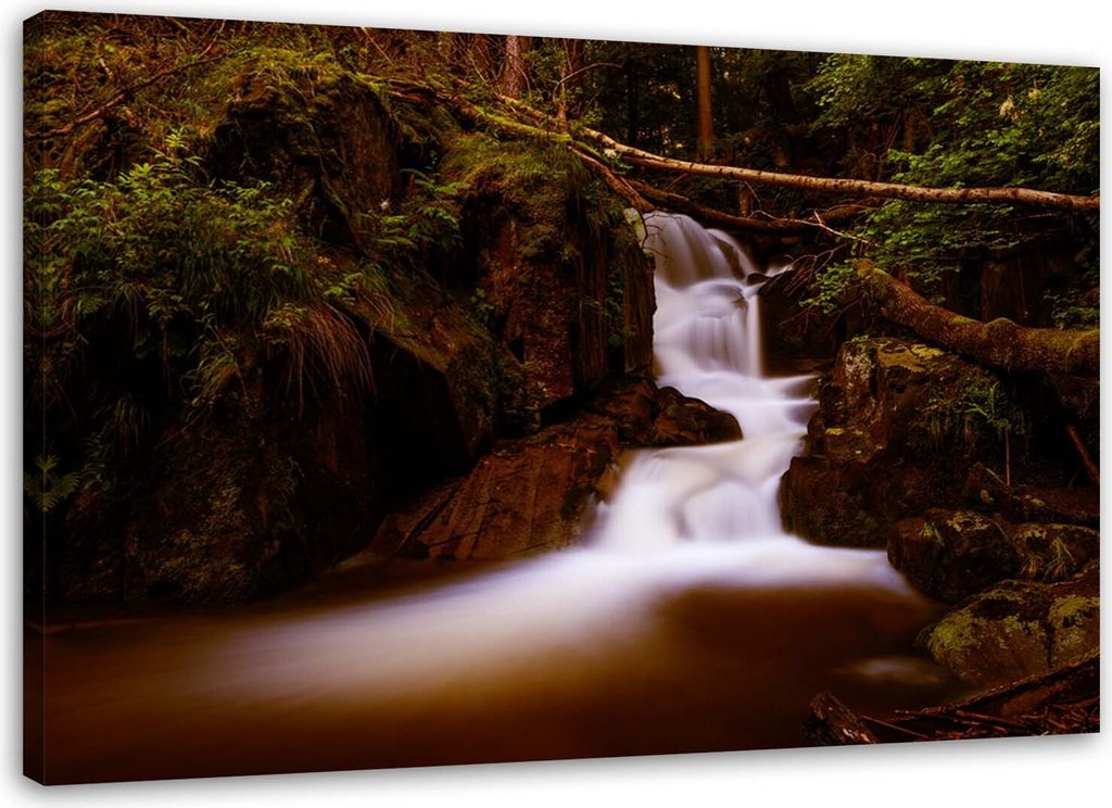 Leinwandbild wasserfall in den bergen landschaft natur 60x40 cm Feeby grün wandbild bereit zum aufhängen
