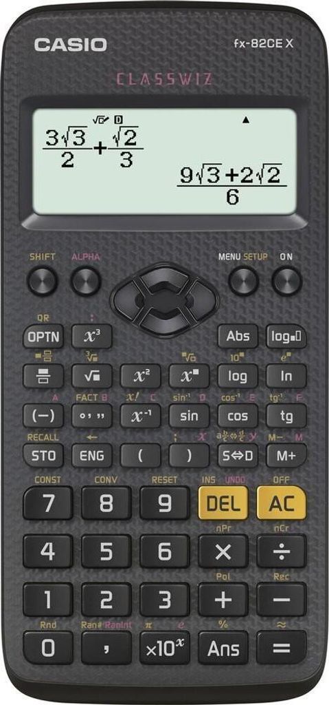 A Casio FX-82CEX calculator displaying a mathematical equation on its screen.