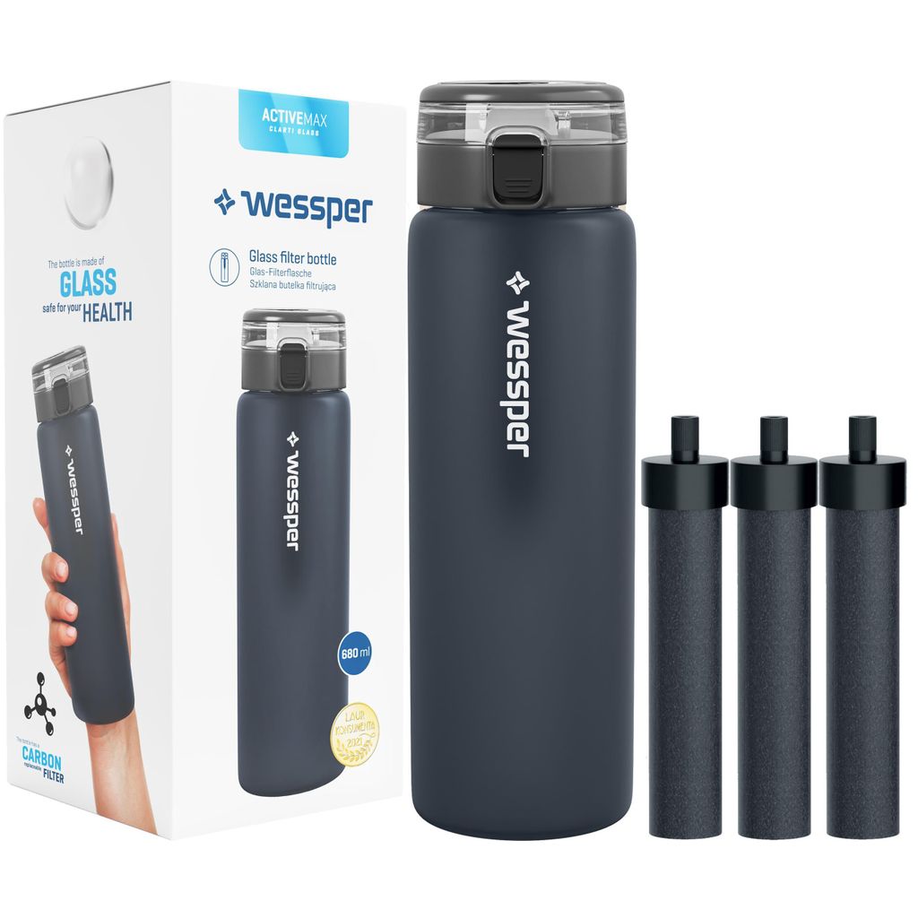 Wessper ActiveMax Clarti Glasfilterflasche 680ml Graphit + Produktbild 