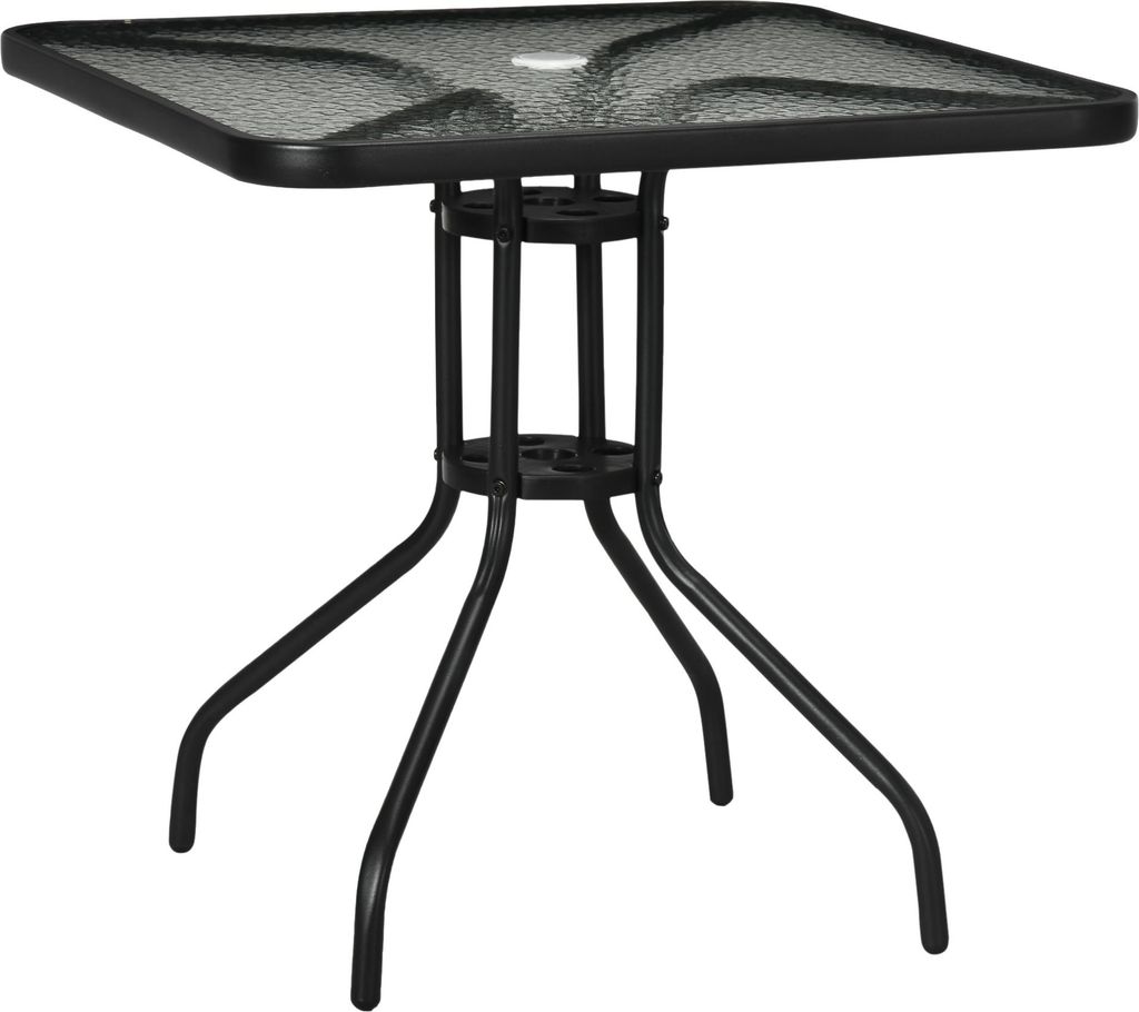 Gartentisch Abnehmbar Metall 76x76 cm Wetterfest Balkontisch mit Schirmloch, rutschfest Schwarz