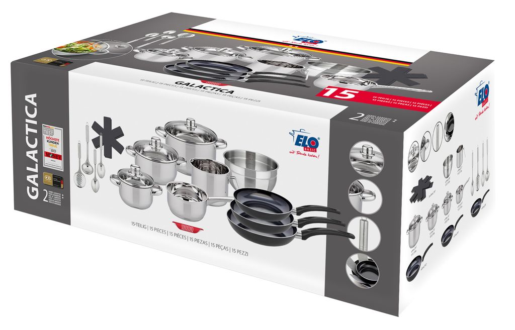 Set Pentole ELO Basic Galactica 5 Pezzi In Acciaio Inox – Adatte A Induzione, Con Coperchi In Vetro