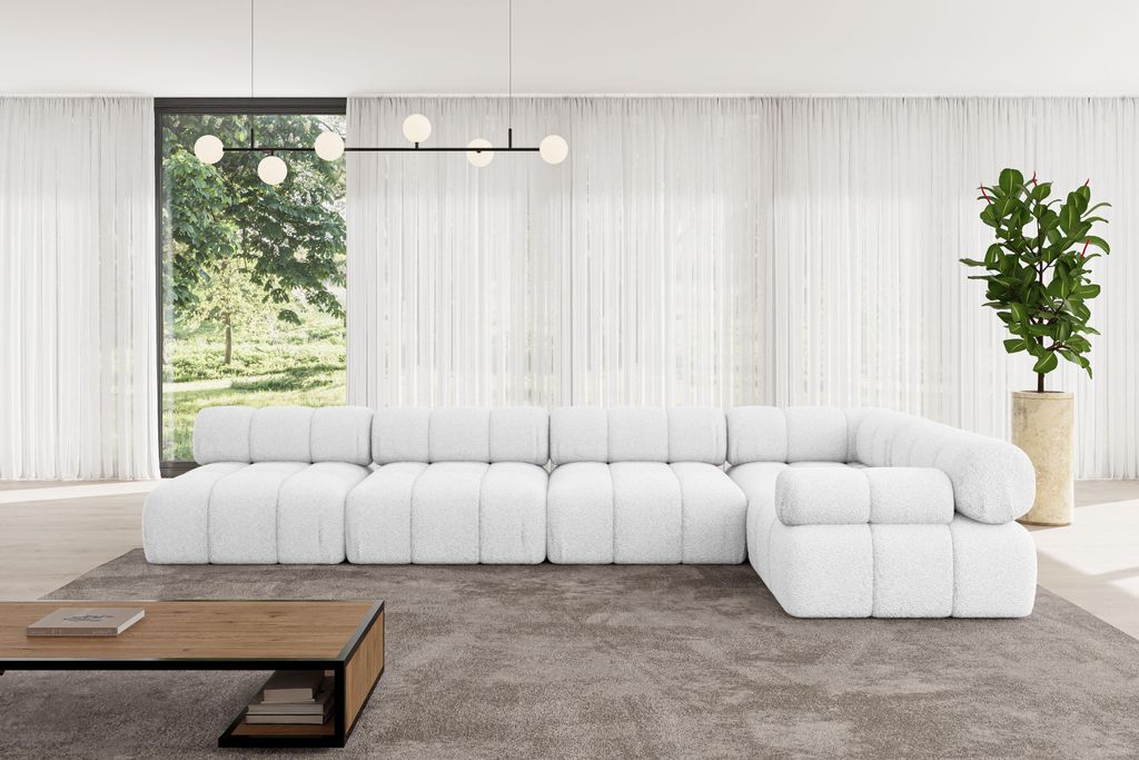 ALTDECOR Modulares Sofa Ecksofa in L-Form - Mende-L3 - 380x190x70 cm Weiß Corner modular Sofa Eckcouch Couch Wohnlandschaft Cauchsofa Polstersofa