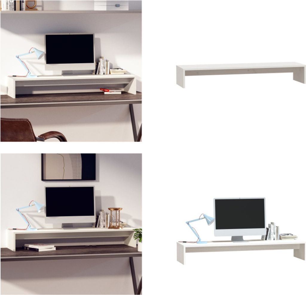 vidaXL Monitorständer Weiß 100x27x15 cm Massivholz Kiefer - Monitorständer - Schreibtischaufsatz - Monitorerhöhung - Monitorerhöhungen