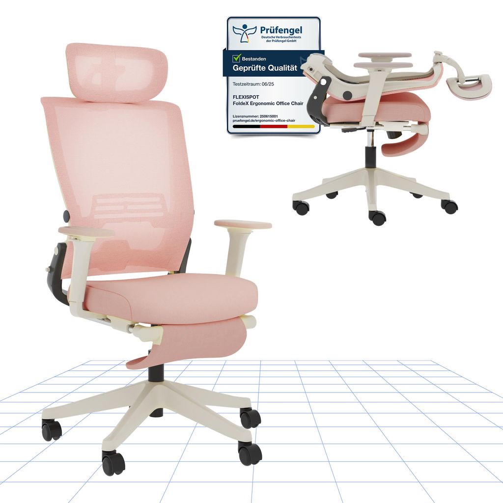 FLEXISPOT Foldex Ergonomischer Bürostuhl, klappbarer Bürostuhl für Kleine Räume mit Lendenwirbelstütze Höhenverstellbaren Armlehnen mit Fußs...