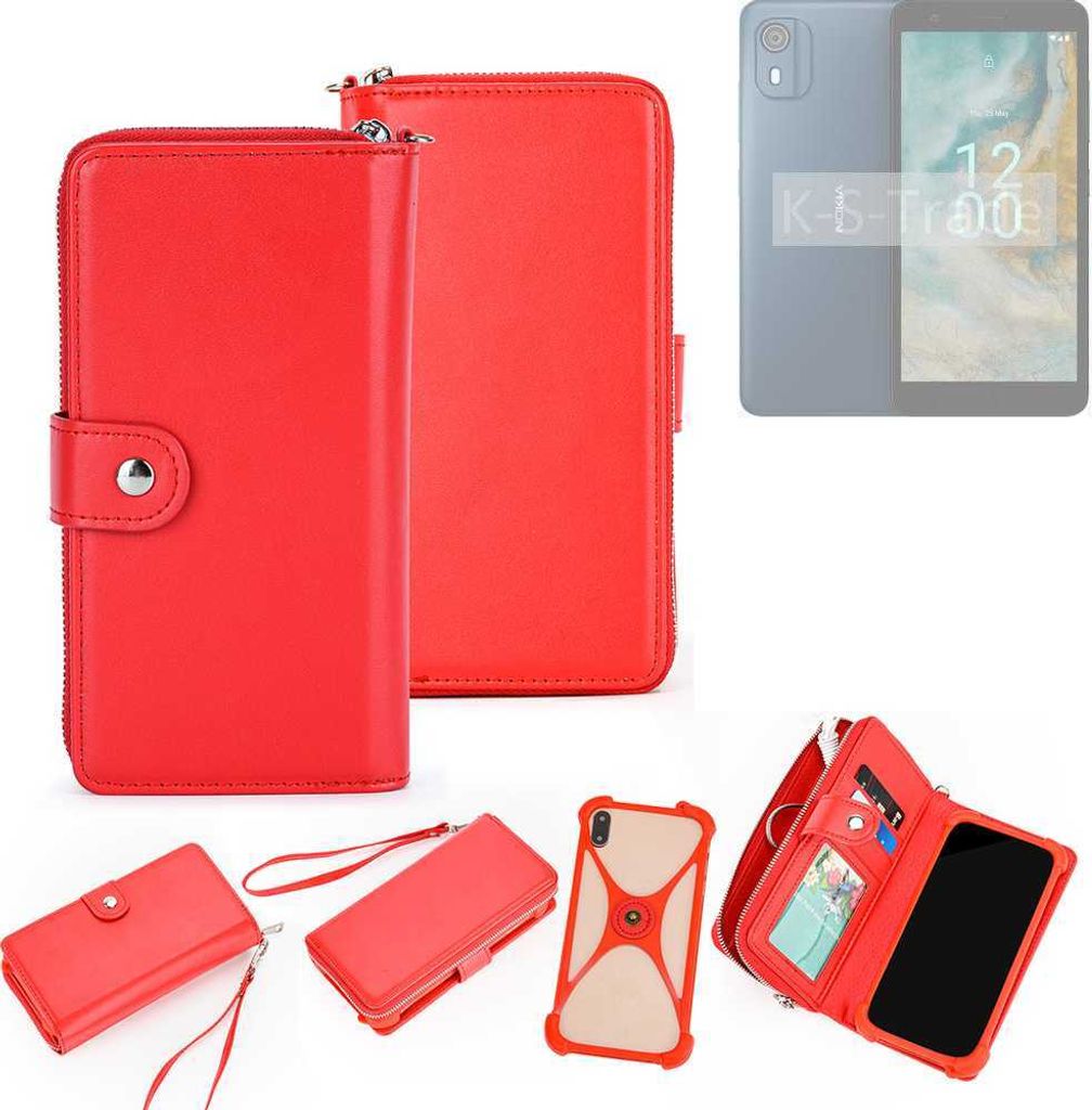 K-S-Trade 2in1 Schutzhülle Portemonnee Handyhülle mit Bumper kompatibel mit Nokia CO2 Hülle Case Etui Geldbörse Smartphone rot (1x)