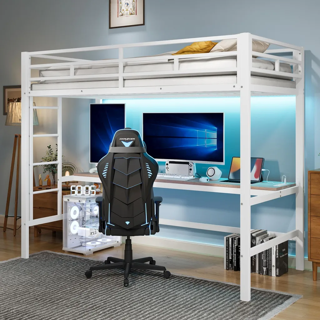 Solution gain de place : lit superposé 90x200 avec bureau et USB LED