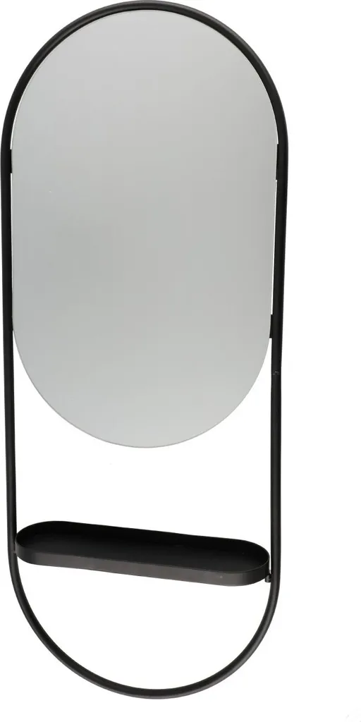 Grand miroir ovale design avec tablette de rangement bois et métal