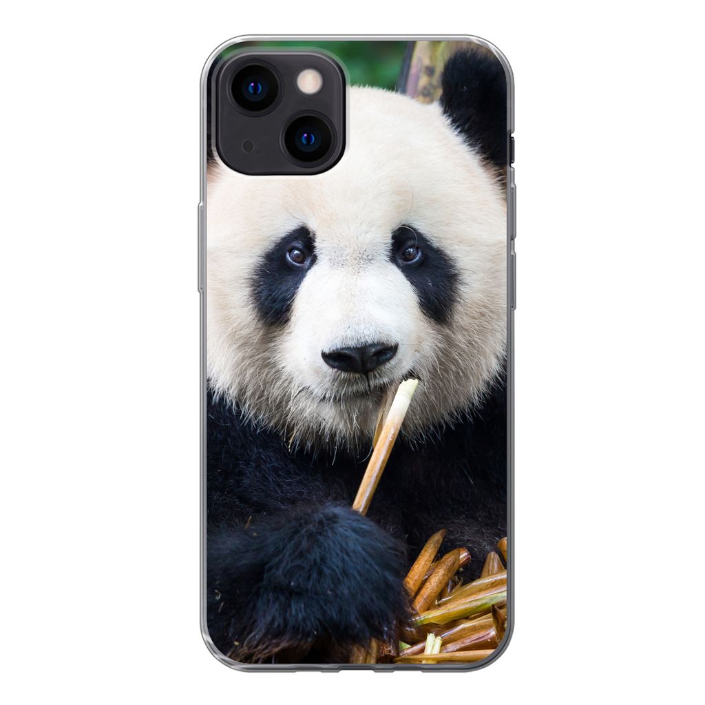MuchoWow Handyhülle Schutzhülle Hülle für iPhone 13 Panda - Bambus - Natur Silikon Softcase Handy Hülle - Karteninhaber