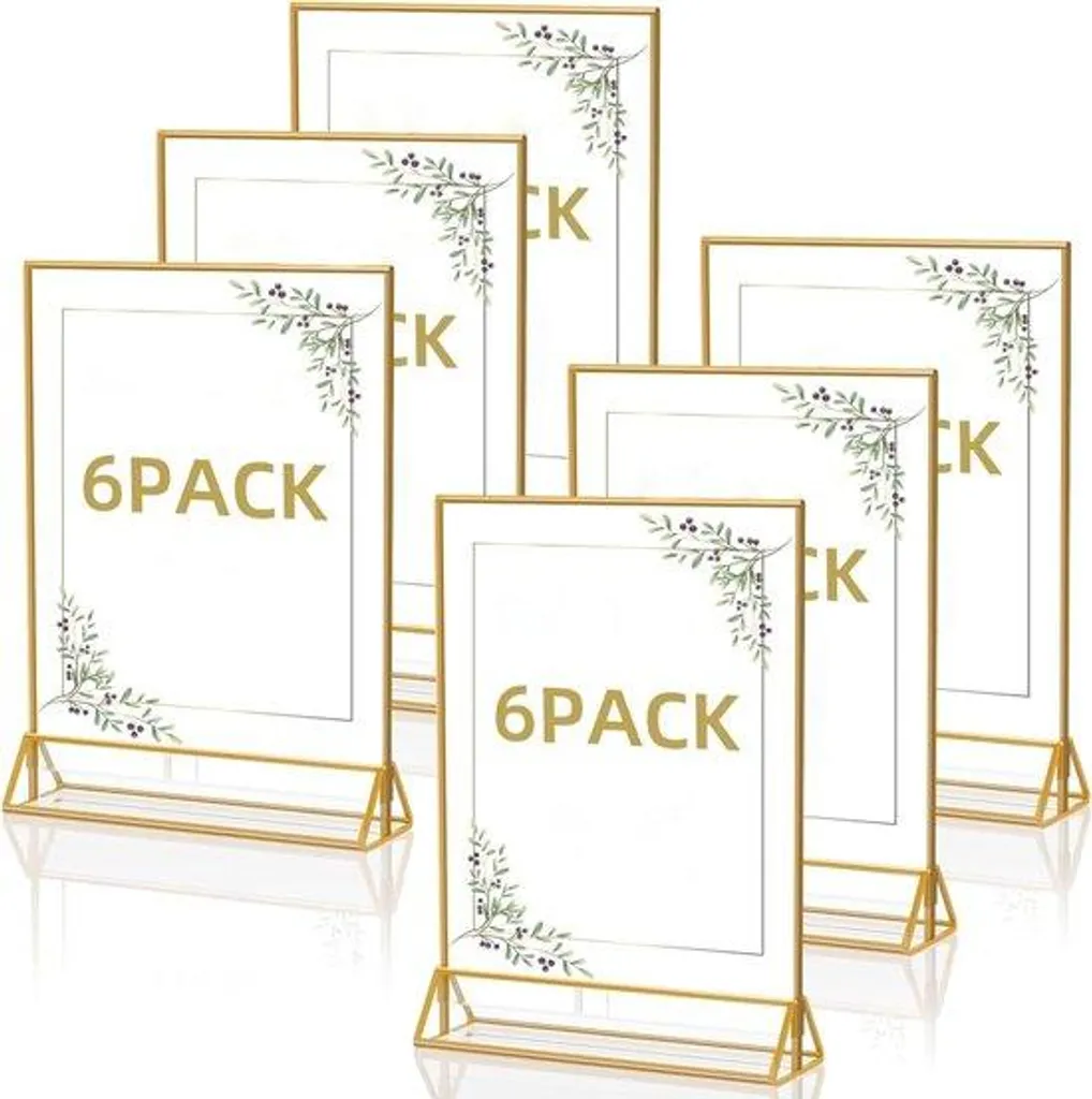 Lot de 6 Liste de Photos Double Face Doré - Support de Table Élégant