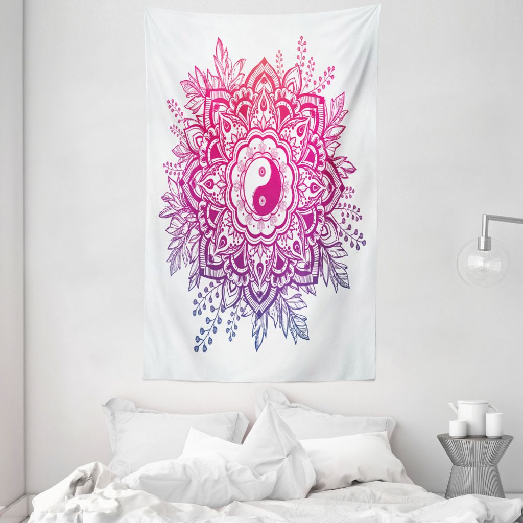 ABAKUHAUS Mandala Wandteppich und Tagesdecke, Floral Yin Yang-Zeichen aus Weiches Mikrofaser Stoff Waschbar ohne Verblassen Digitaldruck, 140 x 230...