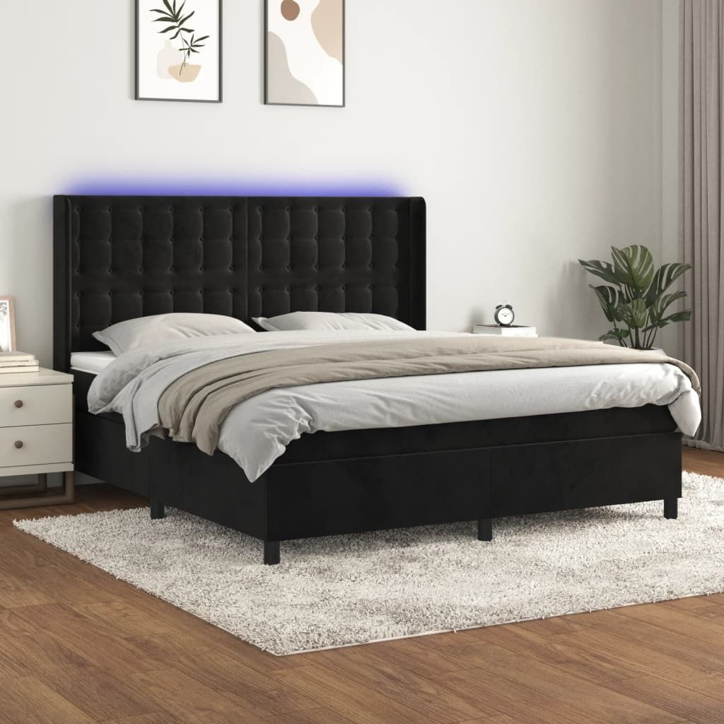 Maison Exclusive - Boxspringbett mit Matratze & LED Schwarz 160x200 cm Samt
