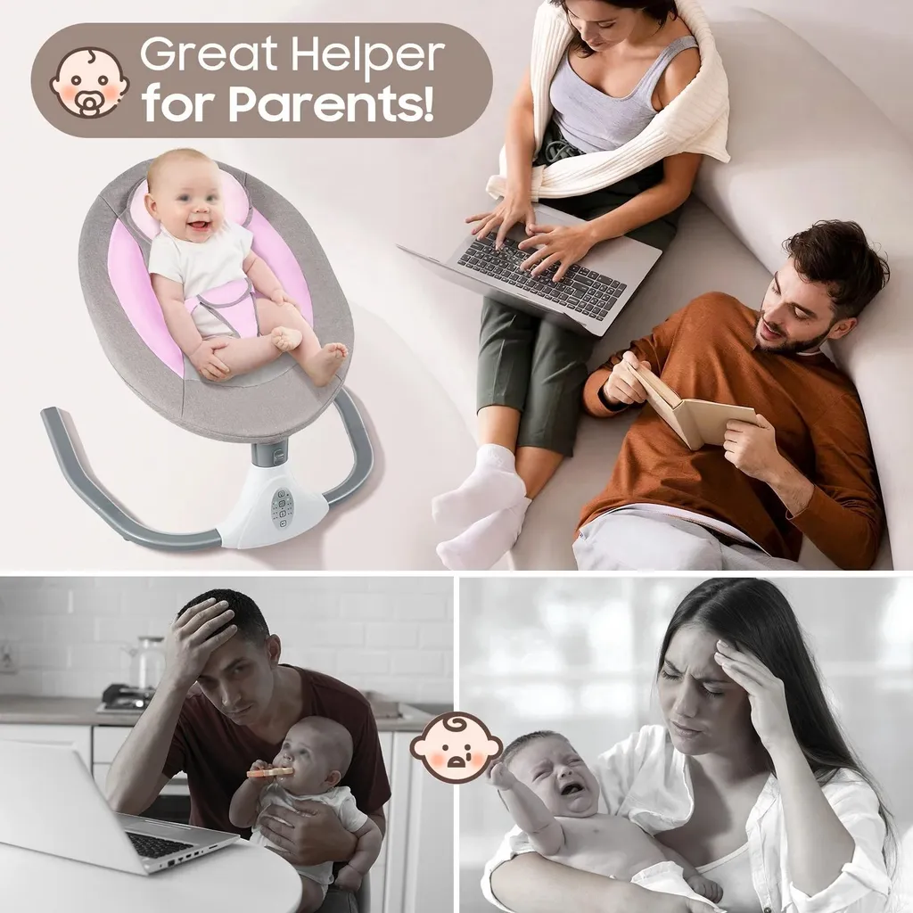 Transat Bébé Électrique - Stop aux Pleurs avec Balançoire Rose 18kg - 8